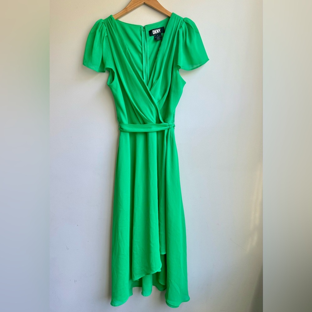 DKNY Flutter Sleeve Faux Wrap Midi Dress Size 8